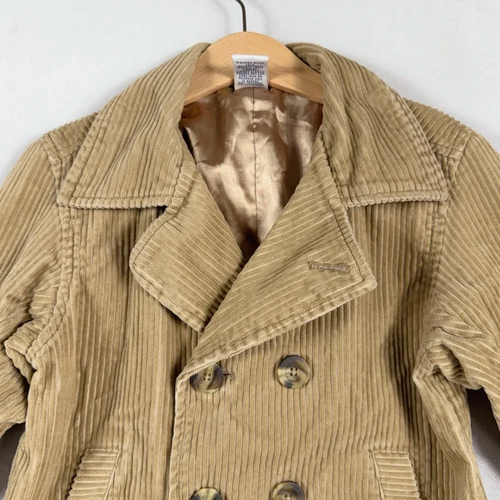 Vintage Gymboree Corduroy Pea Coat Toddler 2T Tan Double Breasted Classic Preppy